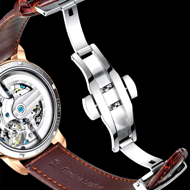 Double Tourbillon Men Watches Leather Wrist Mechanical Watches Automatic Flying Tourbillon Watches Waterproof Relogio