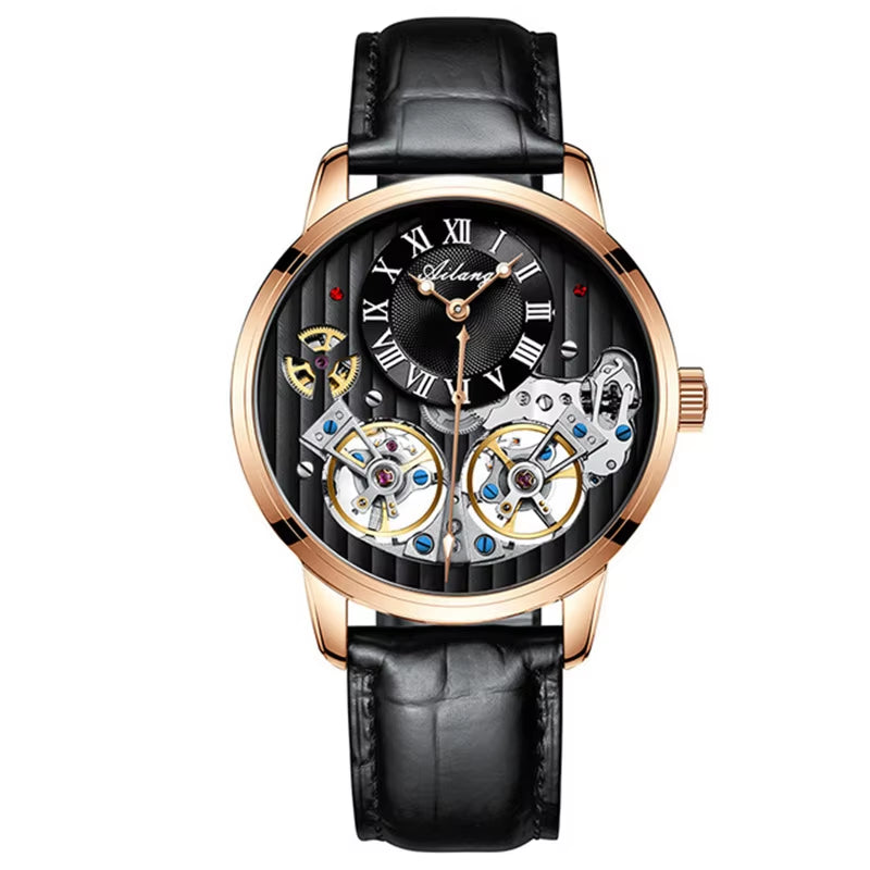 Double Tourbillon Men Watches Leather Wrist Mechanical Watches Automatic Flying Tourbillon Watches Waterproof Relogio