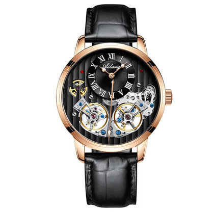 Double Tourbillon Men Watches Leather Wrist Mechanical Watches Automatic Flying Tourbillon Watches Waterproof Relogio