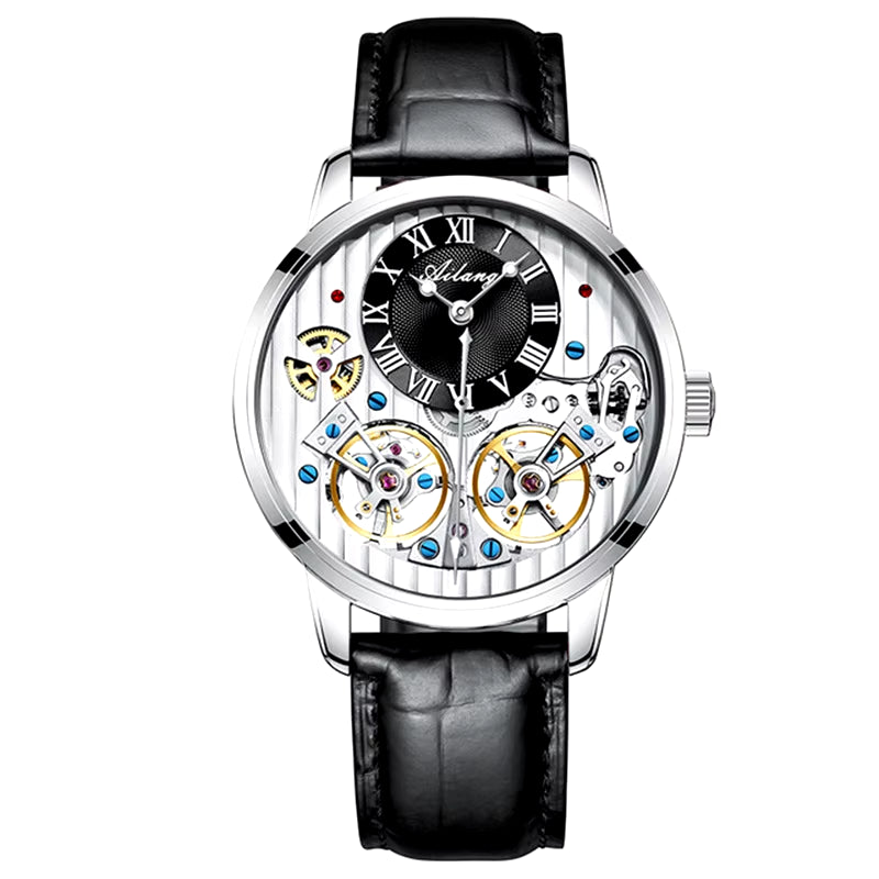 Double Tourbillon Men Watches Leather Wrist Mechanical Watches Automatic Flying Tourbillon Watches Waterproof Relogio