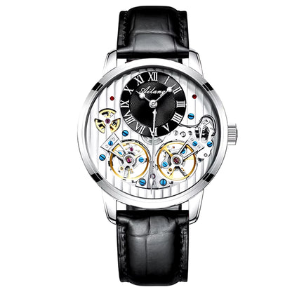 Double Tourbillon Men Watches Leather Wrist Mechanical Watches Automatic Flying Tourbillon Watches Waterproof Relogio