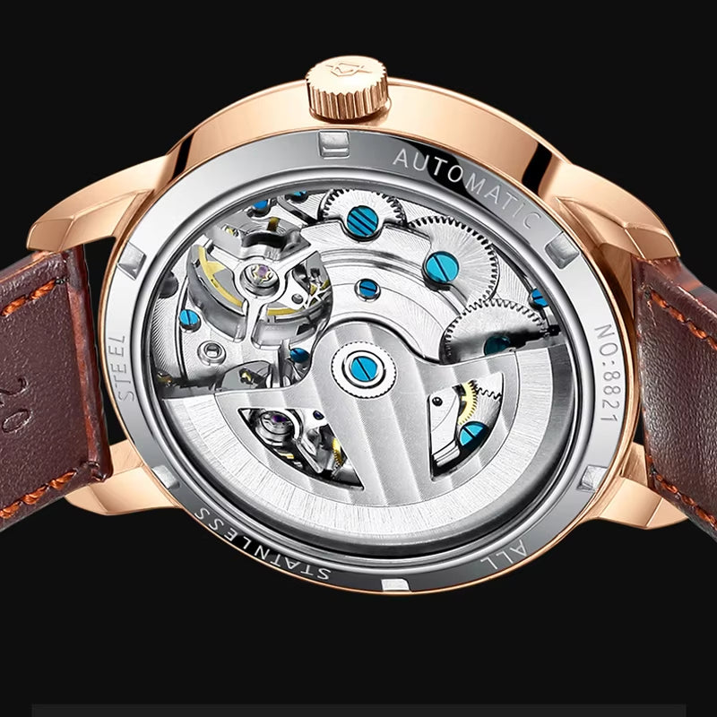 Double Tourbillon Men Watches Leather Wrist Mechanical Watches Automatic Flying Tourbillon Watches Waterproof Relogio