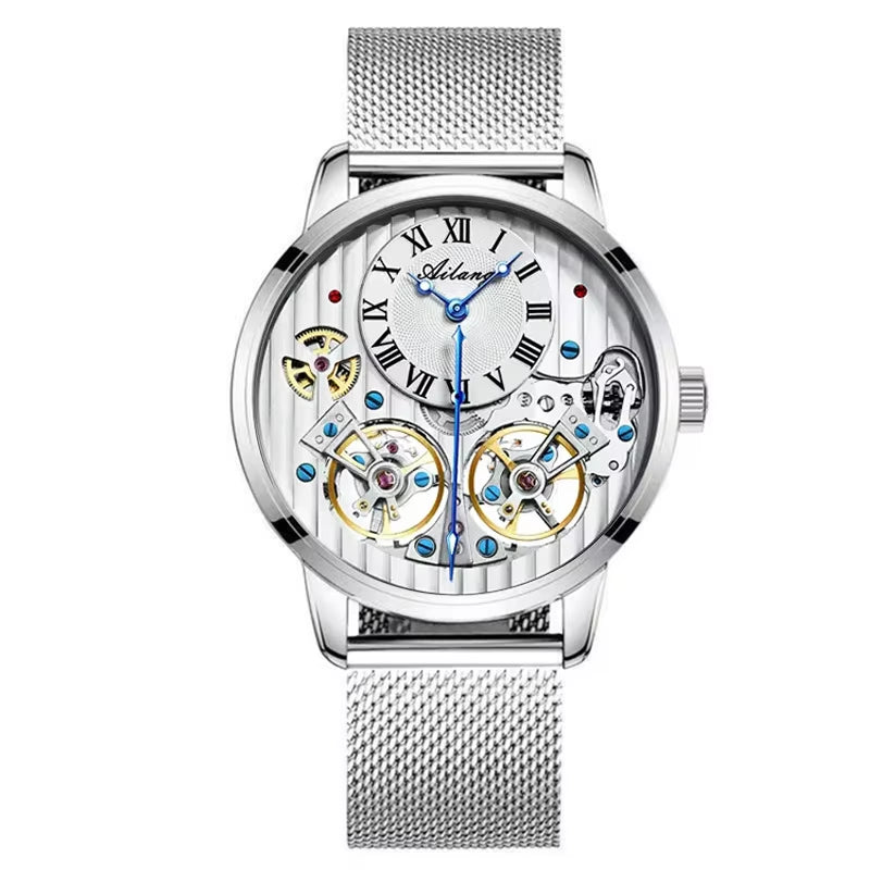 Double Tourbillon Men Watches Leather Wrist Mechanical Watches Automatic Flying Tourbillon Watches Waterproof Relogio