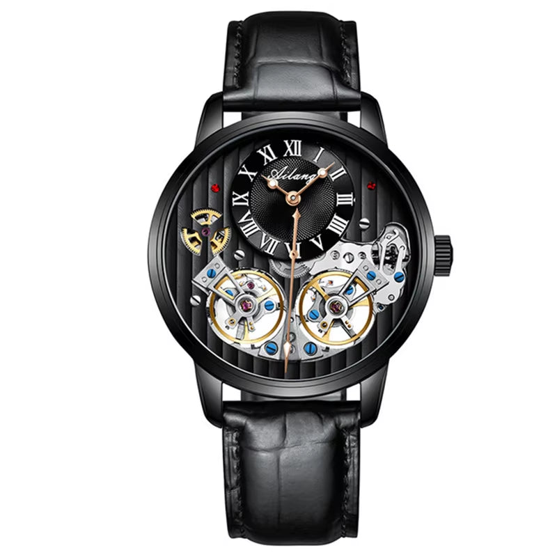 Double Tourbillon Men Watches Leather Wrist Mechanical Watches Automatic Flying Tourbillon Watches Waterproof Relogio