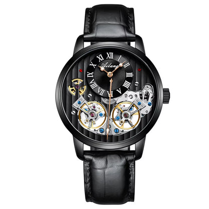 Double Tourbillon Men Watches Leather Wrist Mechanical Watches Automatic Flying Tourbillon Watches Waterproof Relogio
