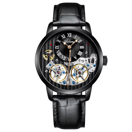 Double Tourbillon Men Watches Leather Wrist Mechanical Watches Automatic Flying Tourbillon Watches Waterproof Relogio