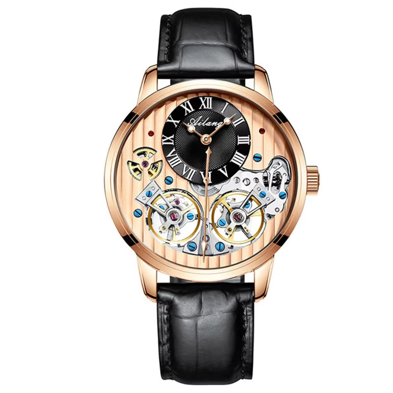 Double Tourbillon Men Watches Leather Wrist Mechanical Watches Automatic Flying Tourbillon Watches Waterproof Relogio