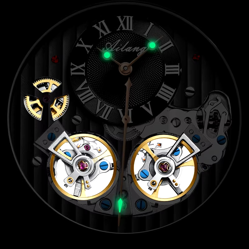 Double Tourbillon Men Watches Leather Wrist Mechanical Watches Automatic Flying Tourbillon Watches Waterproof Relogio