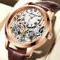 Double Tourbillon Men Watches Leather Wrist Mechanical Watches Automatic Flying Tourbillon Watches Waterproof Relogio