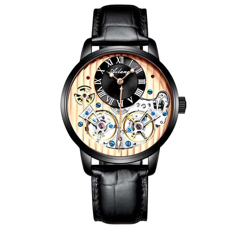 Double Tourbillon Men Watches Leather Wrist Mechanical Watches Automatic Flying Tourbillon Watches Waterproof Relogio
